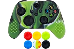 9CDeer 1 Piece of Silicone Protective Cover Skin + 6 Thumb Grips for Xbox Series X/S Controller Camouflage Green