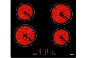 HYE Built-In 4 Zone Electric Hob - Ceramic Hob with Black Glass - Touch Control electric hobs with Timer, Child Lock, Stop & Go - Easy Clean Cooktops, Compatible with Single Oven Built In - C01CH60E28