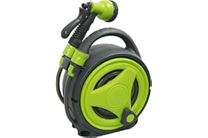 Diivoo Hose Reel 10M, Compact and Portable Hose Pipe Reel with Multi-Function Spray Nozzle, Manual Retractable Effortless Rewind, Mini Hose Reel Set for Garden and Patio, Balconies, Caravan Camping
