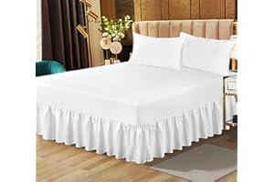 RUGS INN Plain Dyed Frilled Valance Sheet Double Bed Poly Cotton Non Iron Thick Fabric Valance Sheet for Home Decor - White -122 X 190 + 25 cm