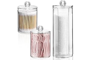 UKOFEW Juego de dispensadores de algodón transparentes para almacenamiento de cosméticos, material de poliestireno, ideal para sala de estar, dormitorio y baño