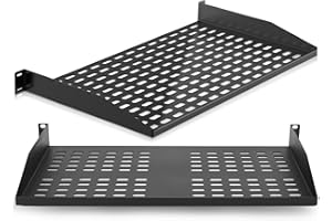PYLE Estantería Rack. Bandeja 19” para Servidor. Estantes ventilados para Buena circulación del Aire, De Montaje en Pared. Soporte de Ordenador, Compatible, Universal. Pack de 2 Piezas. Negro