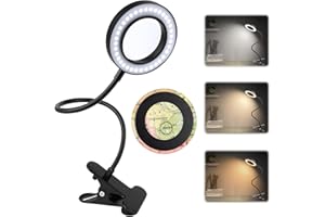 MXTIMWAN 5X Lente lngrandimento con Luce, Lente Ingrandimento da Tavolo per Lettura, Lampada con Lente d'Ingrandimento, 3 Modalità Colore, 10 di Luminosità