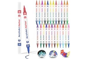 AOMEES 24 sztuki pisaków akrylowych, 48 kolorów, permanentne markery akrylowe, konstrukcja z podwójną końcówką, wodoodporny zestaw markerów do drewna, malowania skalnego, szkła, kamyków, kamienia