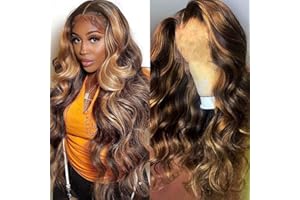 Highlight 13x6 Lace Front Perruques de cheveux humains Msgem 16 pouces 4/27 Ombre Body Wave T Part HD Lace Wigs 150% densité Pré plumé avec des cheveux de bébé pour les femmes noires