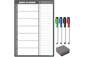 THE MAGNET SHOP TMS Agenda semanal familiar A4 | planificador de comidas de borrado en seco | pizarra blanca y lista de compras para tu hogar, cocina, nevera | 4 bolígrafos y borrador (approx 21 x 30 cm)