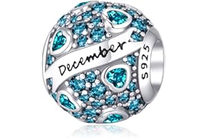 Jokmeo Pendentif Pierre de Naissance en Argent 925 pour Femme, Compatible avec les Bracelets et Colliers Style Pandora et Européen. Convient aux Femmes et aux Filles.MON1