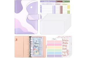 SKYDUE A6 Budget Binder, Budget Planner with Cash Envelopes, Money Saving Binder, Leather Money Wallet for Travel and Diary Binders(Purple)