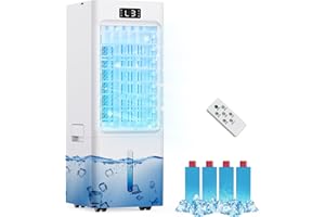 SENTICUM Portable Air Conditioner, 6L Air Cooler with 4 Ice Packs, 3 IN 1 Portable Air Conditioning Unit with Remote, Front Display, 3 Speeds & Cooling Mode, 12H Timer, Removable Water Tank, Auto Oscillation