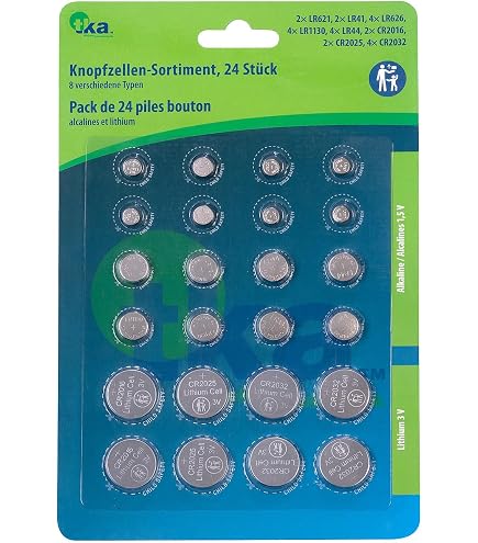 Arcas Knopfzellen-Set - 24 Stück, AG1 Bis CR2032, 1,5V & 3V, Für Uhren & Kleingeräte