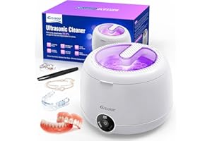 GISAAE Ultrasonic Cleaner for Dentures, Aligner, Toothbrush Head, 45kHz Ultrasonic Cleaner Machine for All Dental Appliances