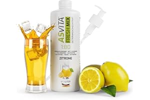 ‎ASVITA AsVita Getränkekonzentrat Fresh Mix 1:80-1L Flasche inkl. Dosierpumpe - Getränke Sirup zuckerfrei - 26 leckere Geschmacksrichtungen (Zitrone)