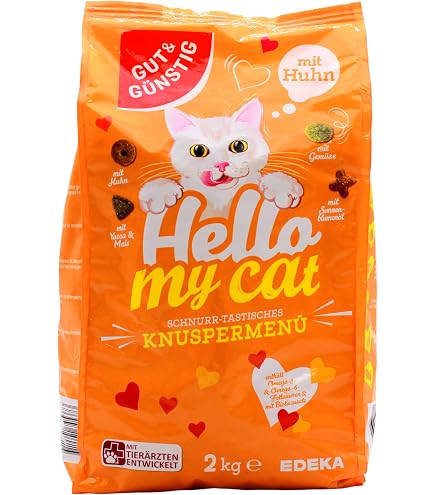 EDEKA Gut und Gnstig Katzenfutter Hello My Cat Katzen Trockenfutter mit  Rind Knuspermen 2kg : Amazon.de: Haustier