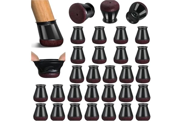 32 pièces Protection Pied de Chaise, Patins pour Chaises en Silicone avec Feutre épaissi, Noir Petit Patin de Chaise Protections Tampon de Sol, réduire Les Rayures