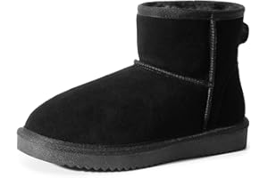 DREAM PAIRS Stivali da Neve da Donna in Vera Pelle, Resistenti Antiscivolo Comodi Caldi Stivaletti Invernali Alla Caviglia FuzzyClassic