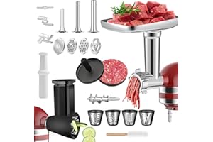 NUVOLLO Hachoir à viande pour KitchenAid, ensemble de 16 accessoires en acier inoxydable avec 4 disques de hachage 3 poussoirs à saucisses presse viande et brosse de nettoyage Plus 4 hachoirs à légumes