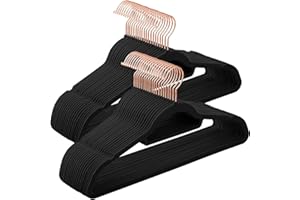 SONGMICS Grucce Appendiabiti in Velluto, 50 Pezzi, Salvaspazio e Antiscivolo, Gancio Girevole a 360°, Spesso 0,6 cm, Largo 43,5 cm, Cappotti Pantaloni, Nero Inchiostro e Oro Rosa CRF21BK50