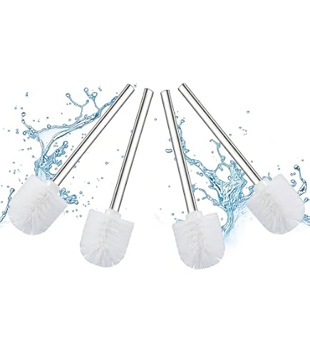 Scopino Per WC AstraLoom 4 Pezzi – Set Con Manico In Acciaio Inox E 3 Testine Sostituibili, Bianco, Setole Dure Per Pulizia Profonda, Diametro 7,5 Cm