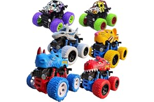2024 New 6 Pack Tiger Dinosaur shark Monster Truck Toys -Toy Cars for 3 4 5 6 Year Old Boys and Girls,Inertia Car Toy Set,Party Favors, Goodie Bags Fillers,Preschool Birthday Party Supplies(Random）
