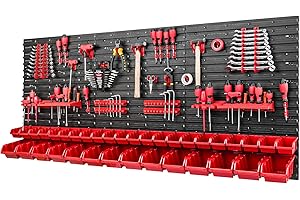 PAFEN Caja apilable para pared de herramientas, 1728 x 780 mm, sistema de almacenamiento, soporte para herramientas y caja de 36 unidades, estantería de pared, estantería para taller, pared perforada,
