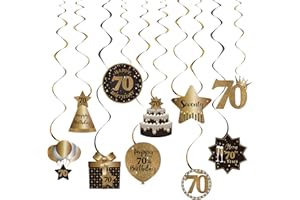 SZHUIHER Happy 70th Birthday Party Hanging Swirls Streams Ceiling Decorations, Celebration 70 Foil Hanging Swirls with Cutouts for 70 Years Old Black and Gold Birthday Party Decorations Supplies