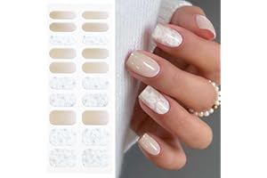 JMEOWIO Autocollants pour ongles UV/LED, motifs fleurs blanches pailletées, semi-durci