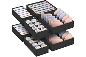 POWZOO Set di 8 Divisori per Cassetti,Organizer per Biancheria Intima,Armadio Divisori Pieghevole Storage Box Cassetto Organizzator,Organizer per Reggiseni,Mutande,Calze,Fazzoletti e Cravatte.(Nero)