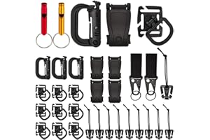 Zuzer 33 Pezzi Tactical Gear Clip Molle Clip Tattiche Molle Accessories Molle Attachments D Ring Hook Portachiavi Fischio Tactical Gear Clip Molle Adatto a Zaini Tattici