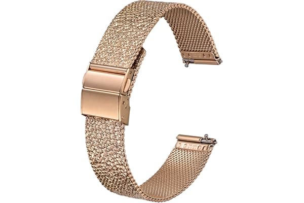 BISONSTRAP Nätarmband för kvinnor, 316L rostfritt stål hamrerat klockarmband, viklås, ersättningsarmband, 12 mm 14 mm 16 mm 18 mm 20 mm