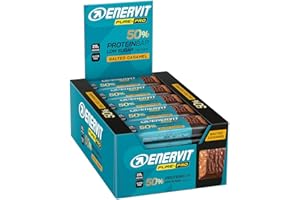 Enervit Pure-Pro Protein Bar 50% Salted Caramel, Barrette Proteiche Senza Zucchero e Senza Glutine, Snack Proteici con 28g Proteine, Post Workout intensi, Ripieno Gusto Caramello, 25 Barrette da 55g