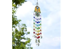 YU FENG Hamsa Hand Hanging Crystal Suncatcher Ornament with Chakra Energy Beads and Clear Crystal Ball Prisms Rainbow Maker Pendant