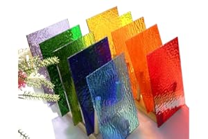Lanyani 10 Sheets Bright Variety Transparent Textured Stained Glass Sheets Pack, 4 x 6 inch Large Cathedral Glass Mosaic Tiles for Crafts, Mixed Color