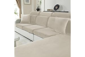 CYCMACO Funda Asiento Sofa Terciopelo Alta Elástica, Funda Cojin Sofa Ajustable Protector, Antideslizante, Separado, Universal, Lavable(2 Asiento, Beige)
