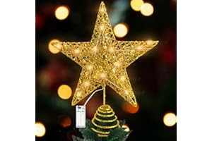 FFTANXS Estrella Arbol de Navidad Led,20 * 25 * 5.5cm Estrella Arbol de Navidad con Luz,Alimentada por Pilas Base Espiral,para Interiores y Decoracion Festival Hogar,Fiesta,Salón,Jardín