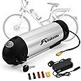 Adaluolo 36V Ebike Battery 10AH Water Bottle Electric Bike Battery Silver Removable Electric Lithium Bicycle Batteries with Charger, Indicator Light, Base Holder for 36V 350W 250W 200W Motor
