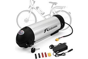 Adaluolo Batería Ebike Botellas 36V 10AH - Plata Batería Bicicleta Eléctrica de Litio Batería Extraíble con Cargador, Luz Indicadora & Base de Montaje para Motor 36V 350W 250W 200W