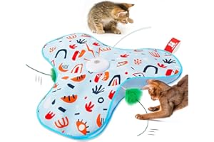 Potaroma Jouet Chat Interactif avec Plumes, Cache-Cache et Chasse, Jouet Automatique pour Chaton & Chat Adulte, Rechargeable USB, Couineur de Souris, Jouet Électronique d'Intérieur Housse Florale