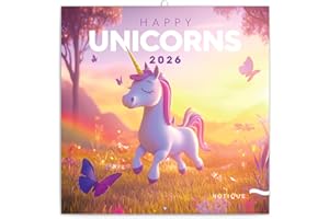 NOTIQUE Kalendarz ścienny na rok 2026, kalendarz na szczęście z jednorożcami, kalendarz broszurowy z miesięcznym kalendarzem, kalendarz broszurowy, pachnący kalendarz 30 x 30 cm (30 x 60 cm po