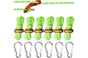 VULEVIRTUE 6 Pièces Corde de Tente Réfléchissante, avec Tendeur en Aluminium,Mousqueton,4m Cordon de Lignes de Guidage de Tente,pour Les Tentes De Camping, Randonnée,Les Activités De Plein Air