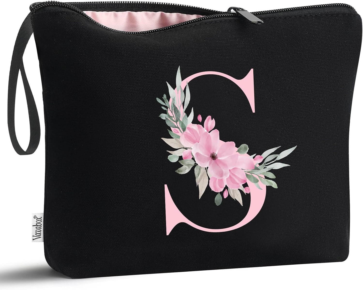 Vavabox A-Z Personalized Initial Makeup Bag, Birthday Gifts for Women Unique,Bride Bridesmaid Gift Cosmetic Bags (S, Black)