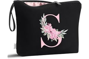 Vavabox A-Z Personalized Initial Makeup Bag, Birthday Gifts for Women Unique,Bride Bridesmaid Gift Cosmetic Bags (S, Black)