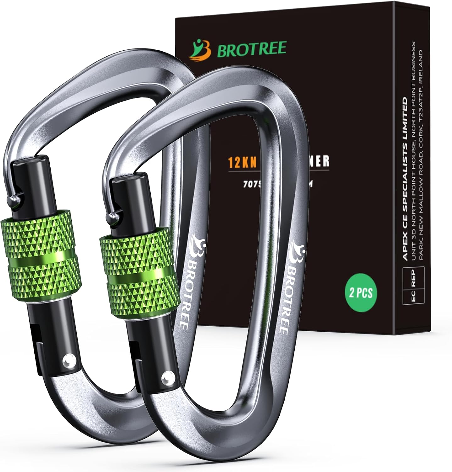 Brotree Mosquetones de Bloqueo 12KN (1200 kg) Mosquetón de Aluminio Resistente con Cierre de Resorte para Hamaca, Senderismo, Gimnasio - Seguridad 8cm Forma de D Mosquetones con Seguro