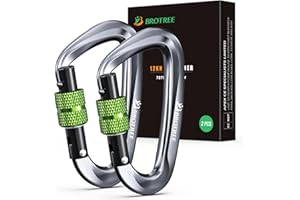 Brotree Mosquetones de Bloqueo 12KN (1200 kg) Mosquetón de Aluminio Resistente con Cierre de Resorte para Hamaca, Senderismo, Gimnasio - Seguridad 8cm Forma de D Mosquetones con Seguro