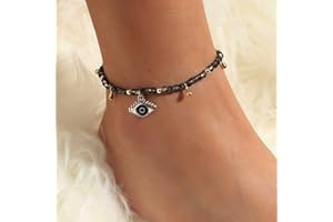 Atentuyi Bracelet De Cheville Avec Pendentif Oeil Maléfique Bracelet De Cheville En Perles Noires Bracelet De Cheville Boho Chaîne De Pied Pieds Nus Bijoux De Cheville Pour Femmes Et Filles