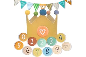 MutoToy Geburtstagskrone Musselin mit Zahlen, Geburtstagsbanner, Wiederverwendbar Geburtstagskrone für Mädchen Junge, Krone Geburtstag mit Button Zahlen von 0-9, Party Deko Hut für Kindergeburtstag