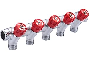 Colector macho-hembra 3/4 con grifería roja y 5 salidas macho 1/2 | Latón | Conexión segura y duradera | Ideal para fontanería | Fácil instalación y ajuste preciso | QUICK PLOMBERIE