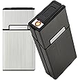 nescope Cigarette Case with Lighter 100's King Size 20pcs Cigarettes 2 Pack Rechargeable Flameless Windproof Electric Lighter Makeup Mirror