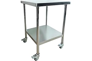 FINEUNAN Edelstahl Küche Arbeitstisch 61x60cm - 4 Stück Lenkrollen mit Bremsen - Gastronomie Tisch bis 300kg belastbar - Profi Gastro Edelstahltisch Küchentisch für Restaurant Küche Bar Hotel Garage