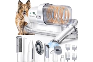 Gimars 2,3L Aspira Peli Cane 7 in 1 Kit Toelettatura Cani, Aspirapolvere Per Animali Con Spazzola, Forte Aspirazione 3k/7k/12k Pa Ultra Silenziosa Elettrico Tosatrice Per Gatto Pelo Professionale