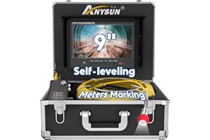 Anysun Camera Endoscopique, 9" Endoscope Camera avec Auto-nivellement et DVR, Camera Dinspection Étanche IP68 avec Câble de Gravure de Mètres, 50M Caméra Endoscopique 1000TVL HD pour Plombier